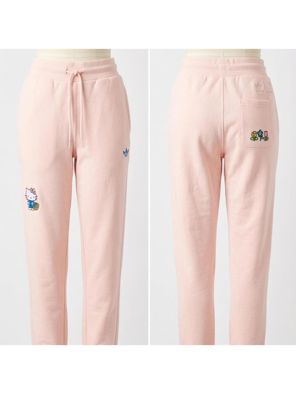 Adidas x Hello Kitty Coquette Kawaii Pink Embroidered Joggers Size Small *Stain*